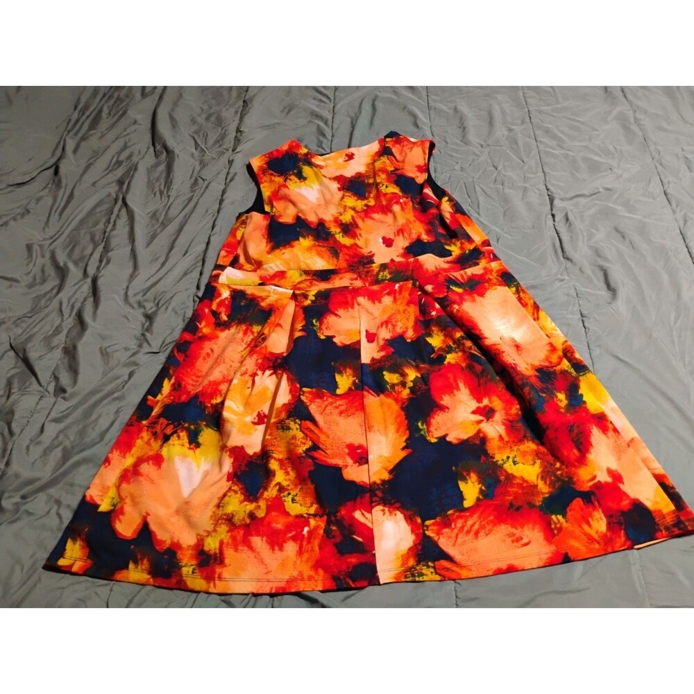 Enfocus Womens Petite 16W Knee Length Pullover Orange Floral Sleeveless Pleated